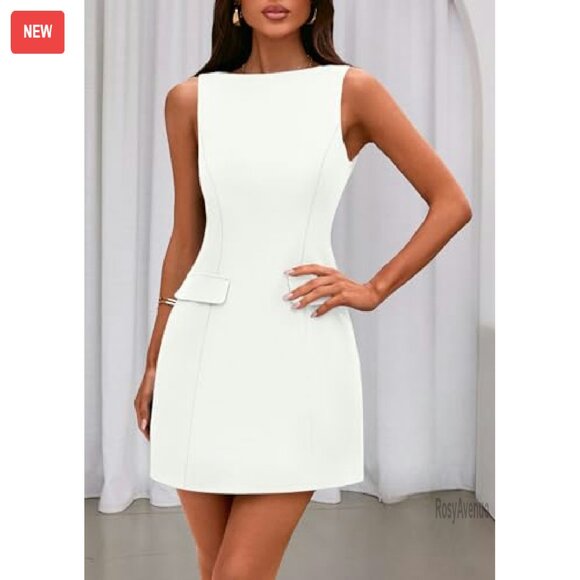 Sleeveless Boat Neck Bodycon Mini Dress for Work Formal Summer - Picture 3 of 8